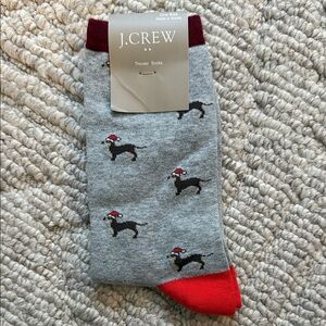 J. Crew Gray and Red Santa Dog Socks